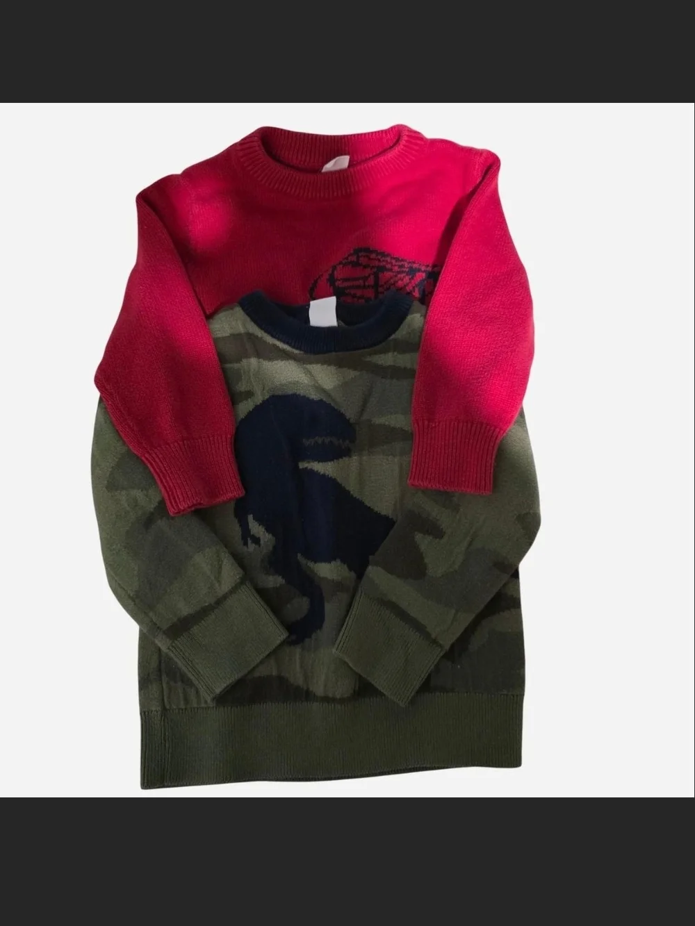 GAP Red & Olive Green Dinosaur Knit Sweater Bundlw